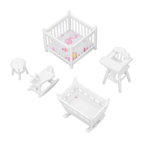 Wooden Dollhouse Furniture, Dollhouse Nursery Furniture 1:12 Scale Sturdy Durable For Dollhouse