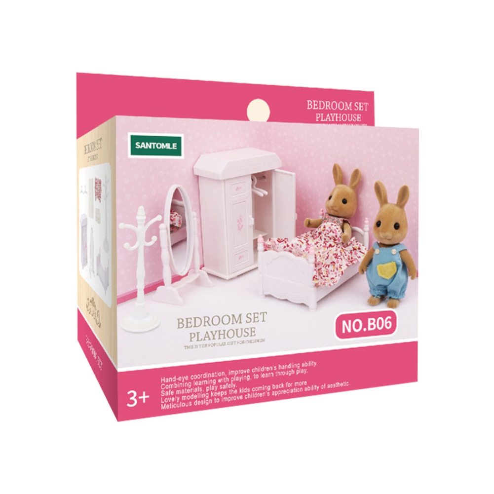 Wooden Dollhouse Furniture Set, Miniature Forest Family Accessories