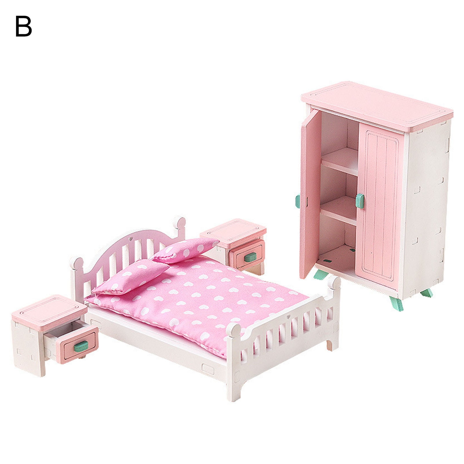 Wooden Dollhouse Furniture Set, Room Kit Miniature Dollhouse Wood