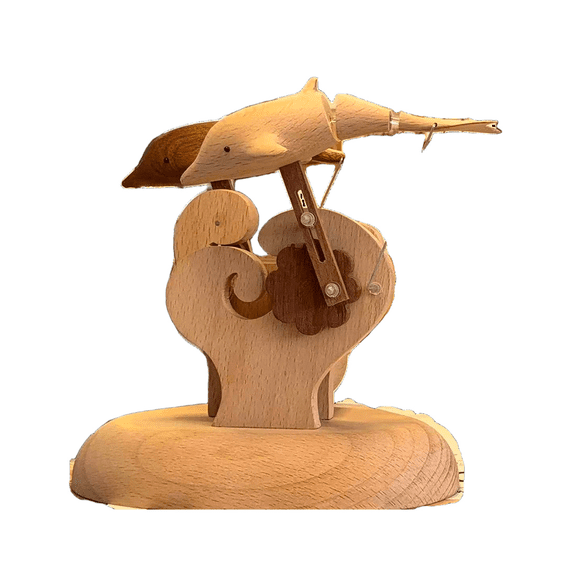 Wooden Dolphin Model Art & Craft Kits, Handcrafted Marine Life Sculpture, Mechanical Motion Desk Ornament, Dual-Wood Stress Relief Decor, Home Office Decoration