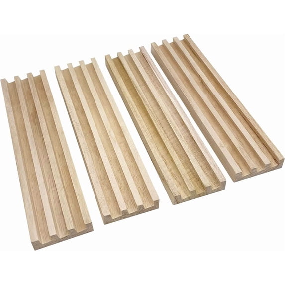 Wooden Domino Racks Set of 4 Natural Domino Trays Holders Organizer for Mexican Train Chickenfoot and Other Domino Games - Dominoes NOT Included