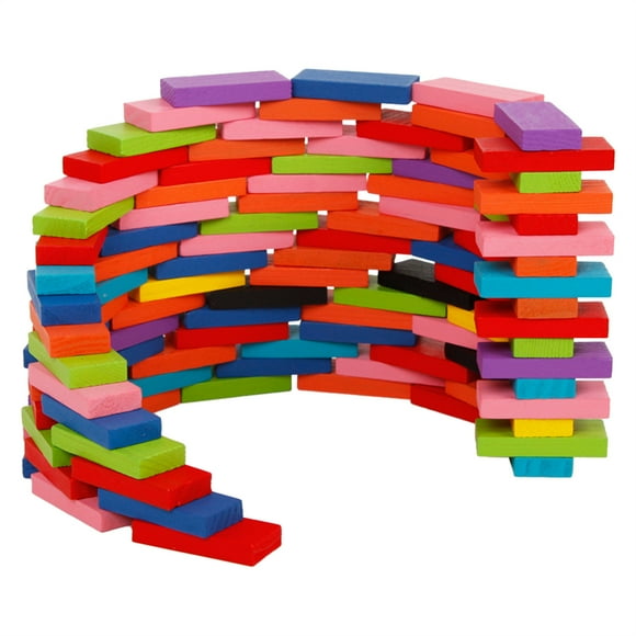Wooden Dominoes Set - Educational Math Games, Bright Colors, for Kids/Adults, Develop Patience/Imagination, Safe Wood Material 120 Piece