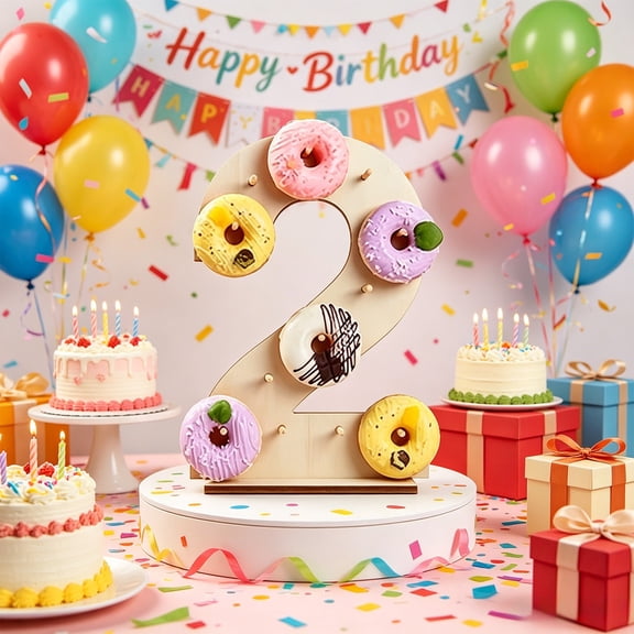 Wooden Donut Stand Number 0-4, Dessert Table Display Rack for Birthday Wedding Graduation Party Decor
