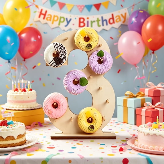 Wooden Donut Stand Number 0 To 4 Dessert Display Party Wedding Graduation Decor