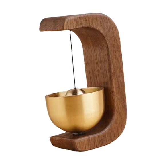 Wooden Door Bell Wind Chime Ornament Brass Bell 1.3x1x2.9inch Decorative Hanging Bell for Housewarming Gift Multipurpose Yellow