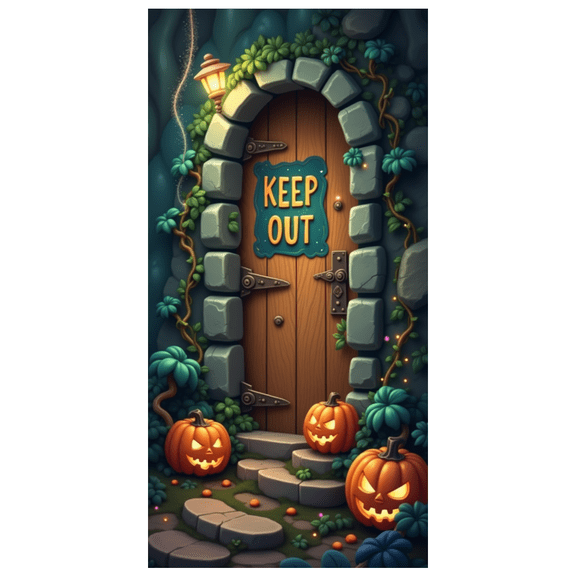 Wooden Door Halloween Banner Spooky Pumpkin Gothic Decoration for Haunted House Event Outdoor Party