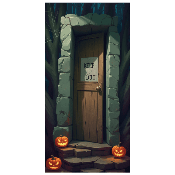 Wooden Door Halloween Banner Spooky Pumpkin Gothic Decoration for Haunted House Event Outdoor Party