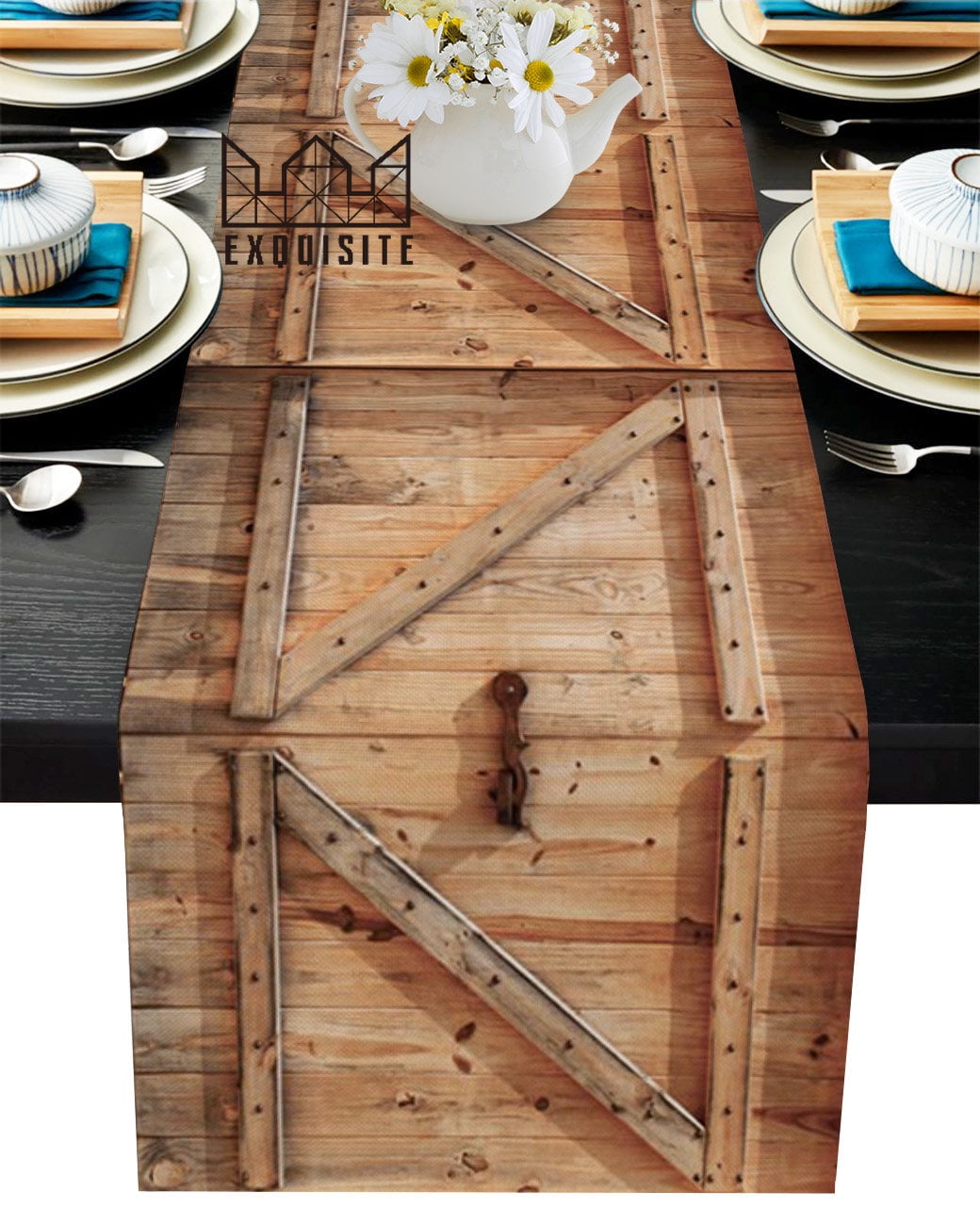 Wooden Door Nail Sign Retro Table Runner ration Home r Dinner Table ...