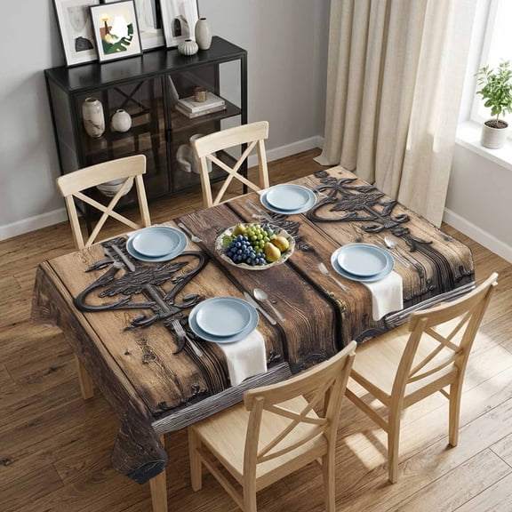 Wooden Door Rectangle Tablecloth 52x70 Inch Farmhouse Wood Grain Waterproof Polyester Tablecloth for Dining Table, Washable Table Cover for Kitchen Dining Room Wedding Decoration,Stain Resistant