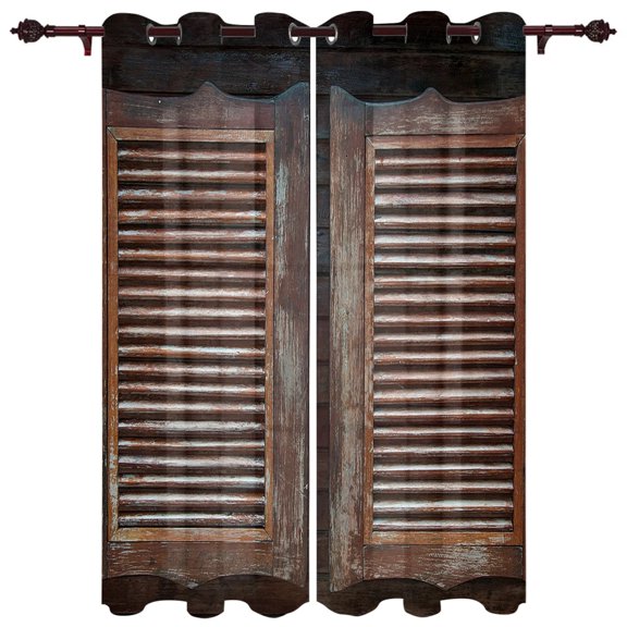 Wooden Door Retro Style Window Curtain Bedroom Living Room Window Drapes Kitchen Decoration Blinds C