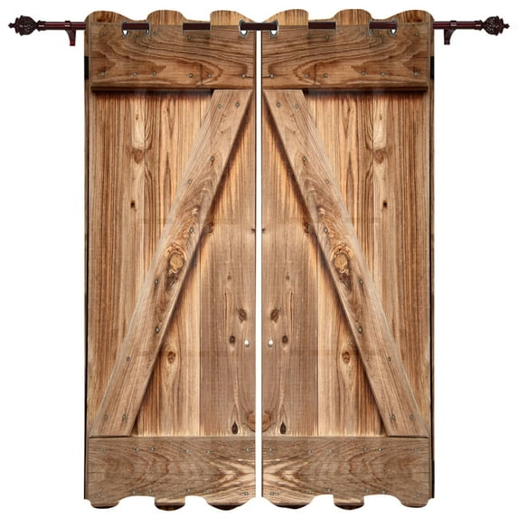 Wooden Door Retro Style Window Curtain Bedroom Living Room Window Drapes Kitchen Decoration Blinds Curtain