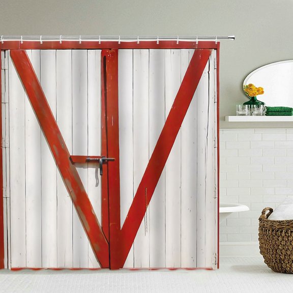 Wooden Door Shower Curtains Bathroom Curtain Printed Waterproof Polyester Fabric Bath Screen Curtain for Home Decor With
