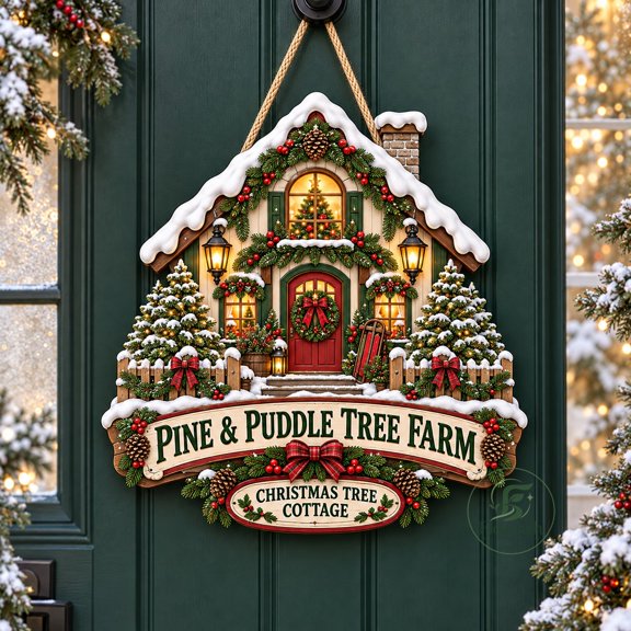 Wooden Door Sign Christmas Tree Farm Cottage Winter Entryway Decor for Holiday Hosts