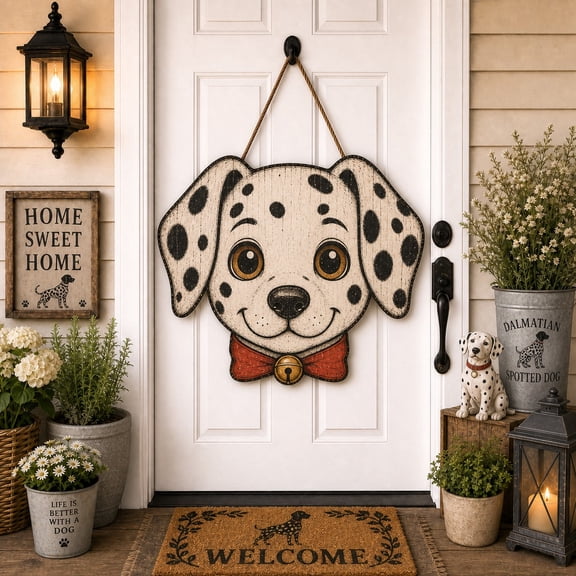 Wooden Door Sign Dalmatian Dog Wood Front Door Hanging for Dog Lovers