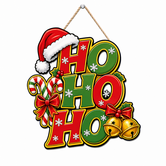 Wooden Door Sign Ho Ho Ho Christmas Wooden Front Door Hanger for Holiday Entryway Decor