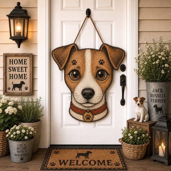 Wooden Door Sign Jack Russell Terrier Wood Front Door Hanging for Dog Lovers