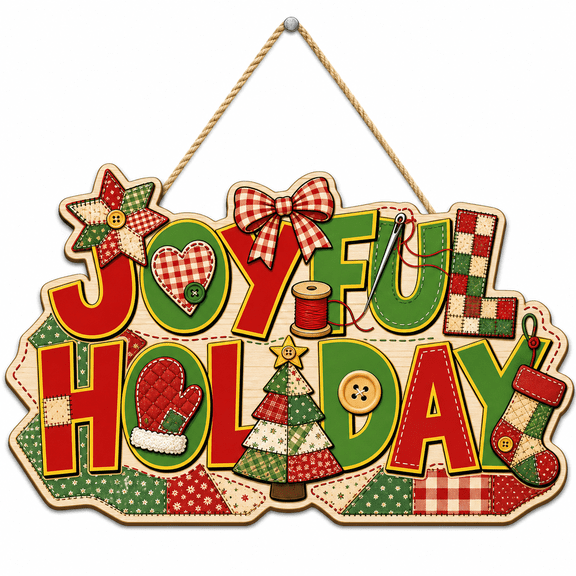 Wooden Door Sign Joyful Holiday Welcome Wood Front Door Hanging for Christmas Entryway