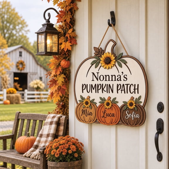 Wooden Door Sign Nonna's Pumpkin Patch Fall Entryway Hanging for Thanksgiving
