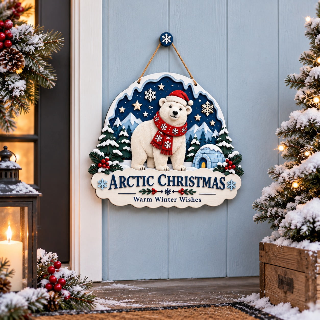 Wooden Door Sign Polar Bear Christmas Front Entry Welcome for Holiday ...