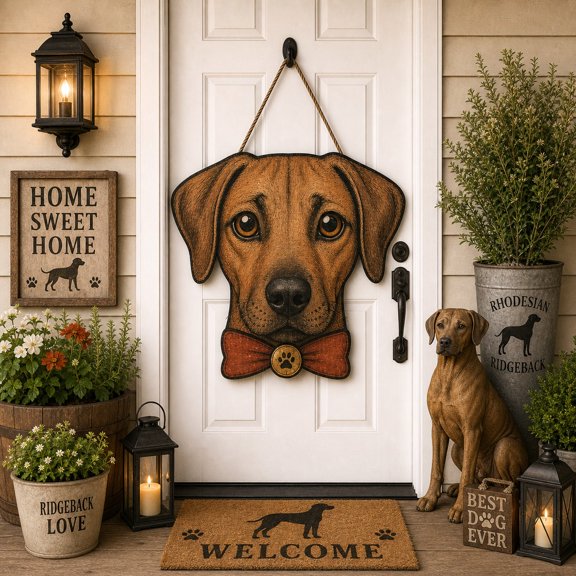 Wooden Door Sign Rhodesian Ridgeback Dog Front Door Hanging for Dog Lovers