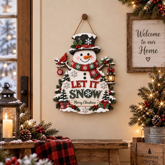 Wooden Door Sign Snowman Christmas Winter Entrance Decoration for Holiday Hosts
