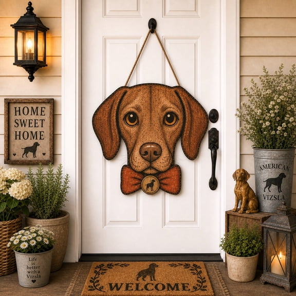Wooden Door Sign Vizsla Dog Halloween Wood Front Door Hanging for Dog Lovers