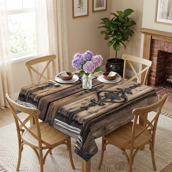 Wooden Door Square Tablecloth 54x54 Inch Farmhouse Wood Grain Waterproof Polyester Tablecloth for Dining Table, Washable Table Cover for Kitchen Dining Room Wedding Decoration,Stain Resistant