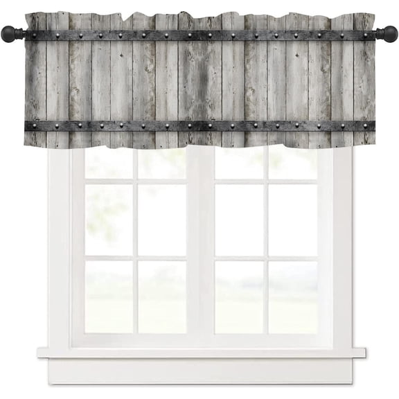 Wooden Door Valance Curtain for Kitchen,Rustic Vintage Farm Grey Old Barn Door Windows Treatment Drapes for Bathroom Bedroom Living Room Farmhouse 54x 18 Inch