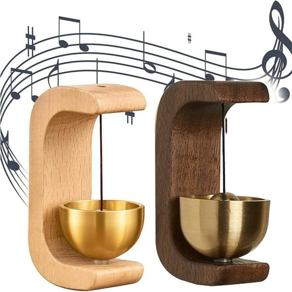 Wooden Doorbell Chime Beech Wood & Brass | Magnetic Door Opening Sensor | Wall Hanging Entrance Bell | Compact Lightweight Design | 7.5x4x3cm | 1 Pack