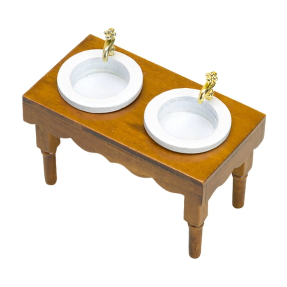 Wooden Double Basin Doll House Miniature Vanity Sink 1/12 Model Furniture For Realistic Bathroom Scene Setting