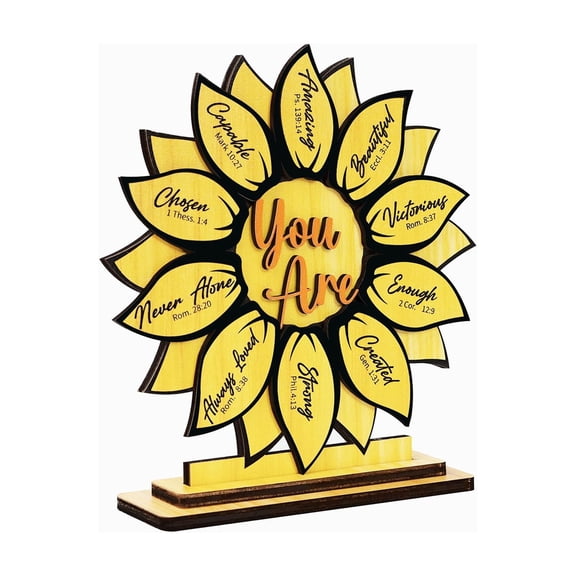 Wooden Double-Layer 3D Sunflower Home Decor Sign - Inspirational Gift With Engraved Messages - Suitable For Women, Girlfriends, Daughters As Bookshelf Decoration