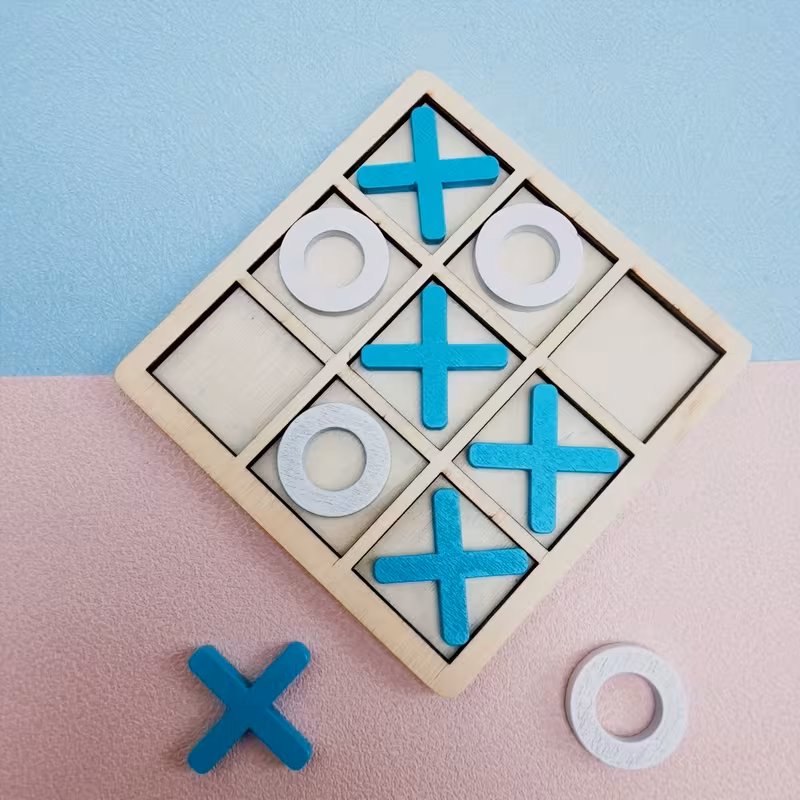 Wooden Double-Player Desktop XO Tic-Tac-Toe Reasoning Game, Logical Thinking Exercise, Concentration Cultivation, Family Party Tabletop Board Game for Christmas, Easter & Halloween blue