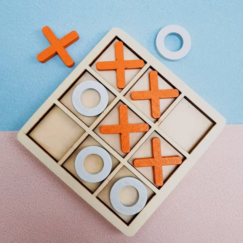 Wooden Double-Player Desktop XO Tic-Tac-Toe Reasoning Game, Logical Thinking Exercise, Concentration Cultivation, Family Party Tabletop Board Game for Christmas, Easter & Halloween