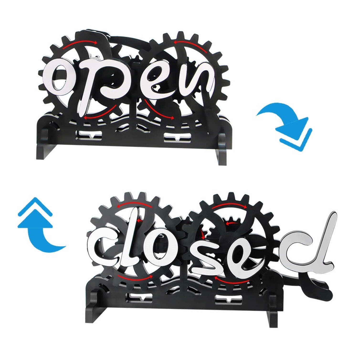 Wooden Double-Sided Open Closed Sign Signs Reversible Gear Business ...