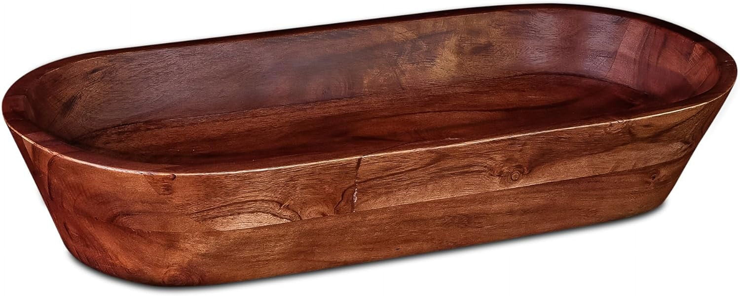Handcrafted Dark Burnt Acacia Wood Oval Plant Pot
