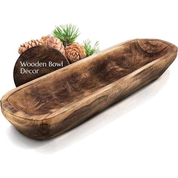 Wooden Dough Bowl for Decor - 17 3/4 in Long Hand Carved Paulownia ...