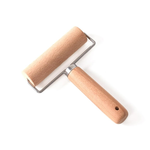 Wooden Dough Roller Large Single Wheel Handheld Rolling Pin for Pastry Pizza Baking Handmade Beechwood Kitchen Tool