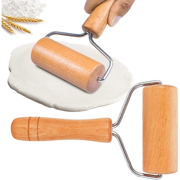 Wooden Dough Roller with Handle, Mini Rolling Pin for Pizza Dough, Pastry, Cookies and Baking