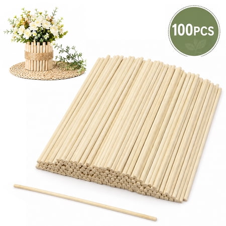 Wooden Dowels Rods Wood Craft Sticks Unfinished Bamboo Sticks for Crafts and DIYers 1/4" x 14" 100Pcs