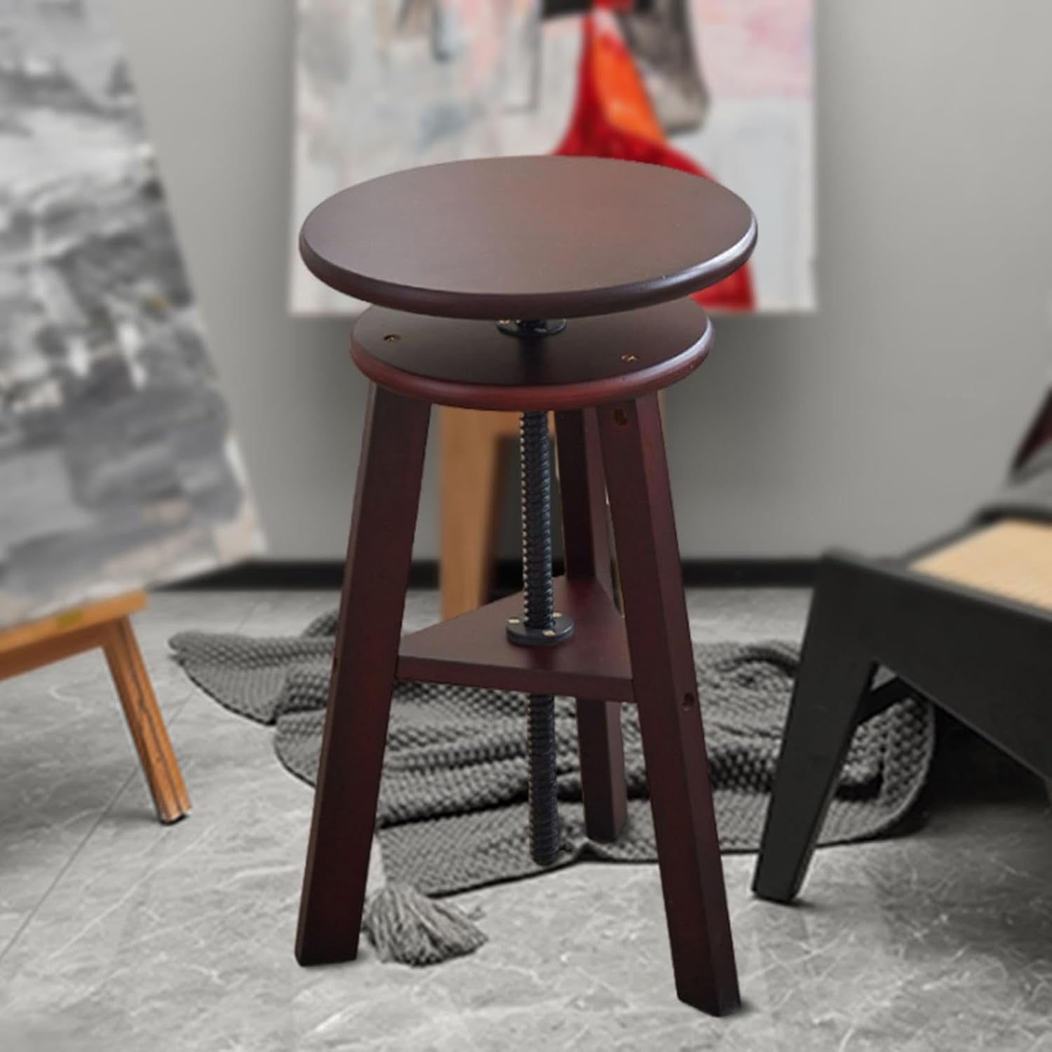 Wooden Drafting Stool, Adjustable Height, Beech Wood Artist Stool