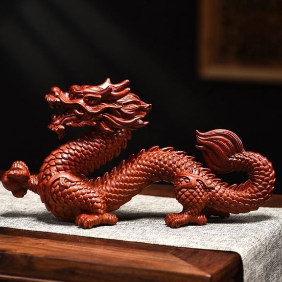 Wooden Dragon Figurine 16cm Zodiac Home Decoration Feng Shui Carving