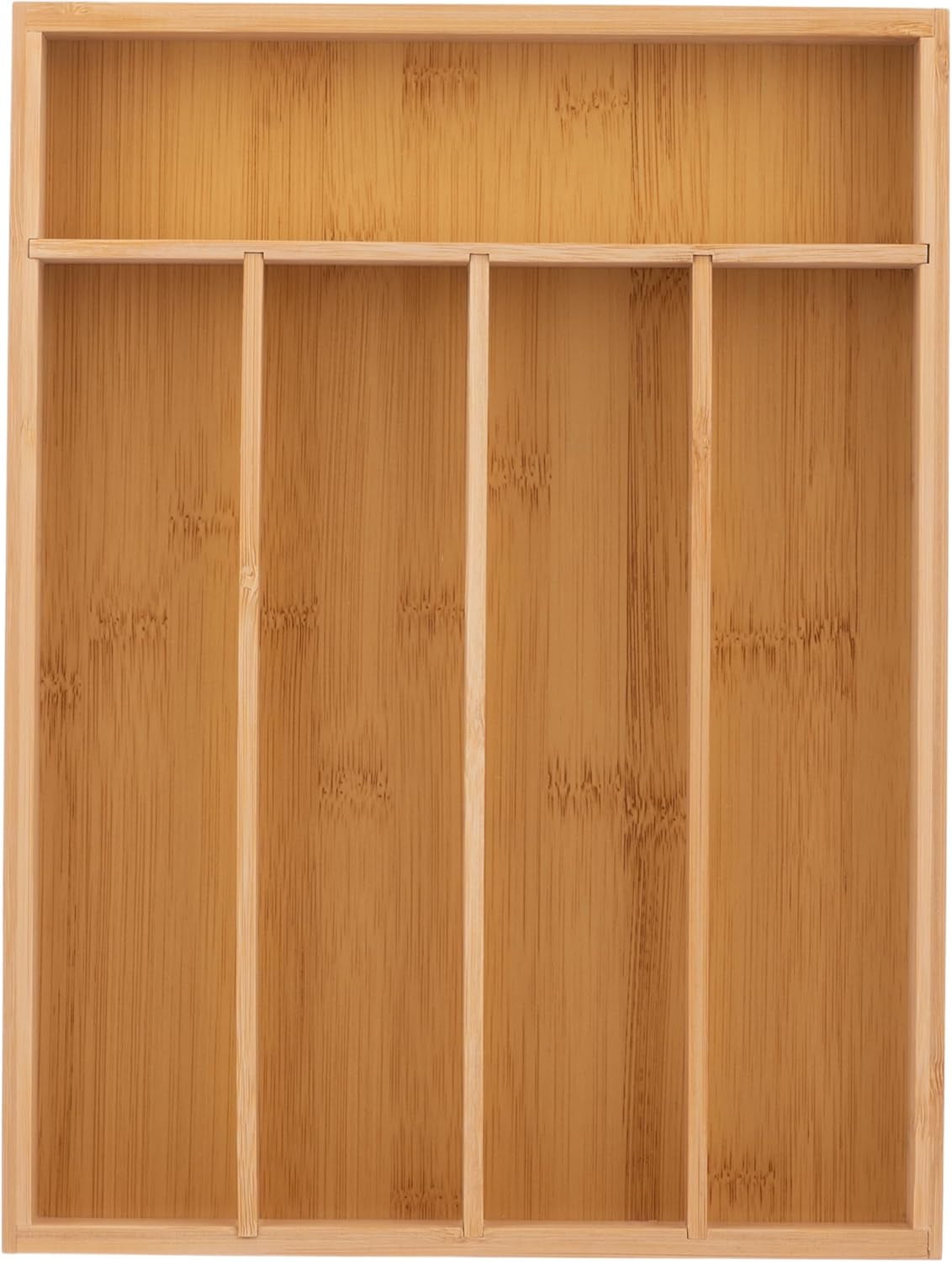 Wooden for Drawer, Bamboo Utensil Drawer Organizers, Kitchen Utensil Organizer Tray with 5 Storage Compartments, Flatware Organizers for Cutlery Flatware 13.1 x 9.8 x 1.5"