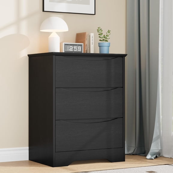 Wooden Dresser with 3 Drawers, Tall Modern Closet with Deep Storage, Large Chest of Drawers with Wide Top, Long Storage Dresser for Bedroom, Living Room, Hallway, Kids Room, Black