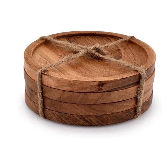 Wooden Drink Coasters, Set of 4, Natural Wood Tea Glass Coaster forTabletop Home & Kitchten