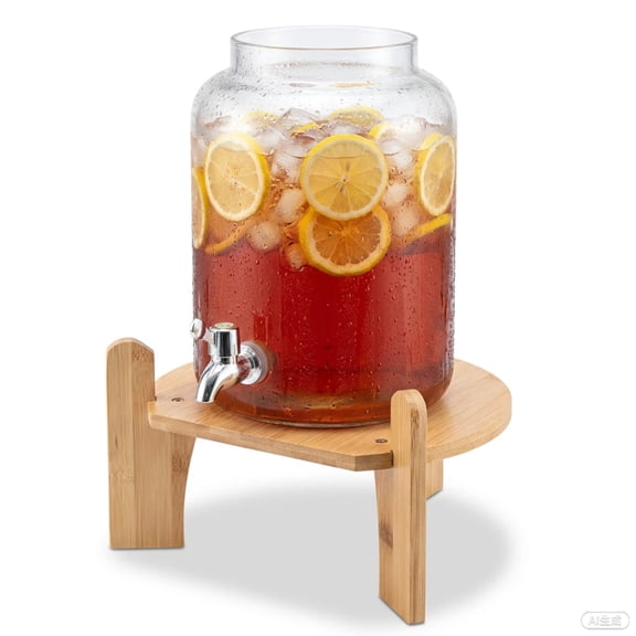 Wooden Drink Dispenser Stand, 250 LBS Bamboo Water Jug Holder, Fit 9" Base. Multi-Purpose Pet Bowl Riser & Plant Shelf