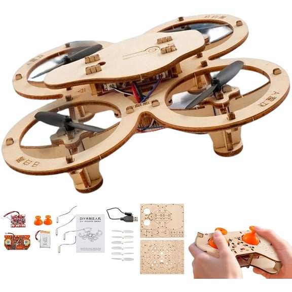 Wooden Drone Model Kit, RC Wooden DIY Assembled Drone Model, Remote Control Mini Quadcopters, DIY Assembly Drones with 4-Axis Flight
