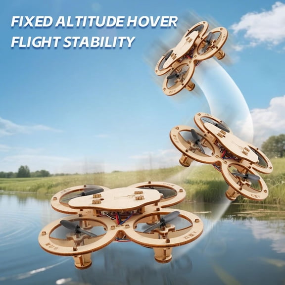 Wooden Drone Model Kit, RC Wooden DIY Drone Model, Remote Control Mini Quadcopters, DIY Assembly Drones with 4-Axis Flight, Creative Building Models for Kids and Adults