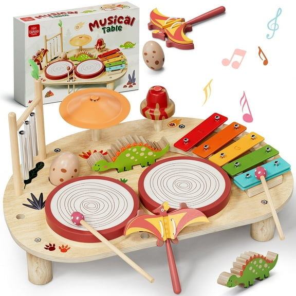 Kids Drum Set, Toys for 1 Year Old, Wooden Musical Instruments for Toddlers, Preschool Educational Xylophone Drum Kit, Montessori Toys for Boys 1-3 Years Old Christmas Birthday Gifts