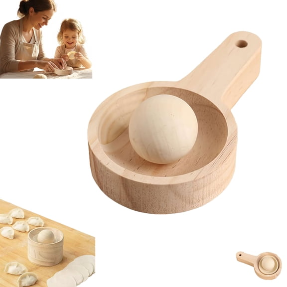 Wooden Dumpling Press Tool, Round Wooden Dough Press, for Uniform Wrappers Dumpling Mould, Handheld Pressing Gadget, Multipurpose Traditional Dough Mold for Pie Bun Pastries Dessert Cooking