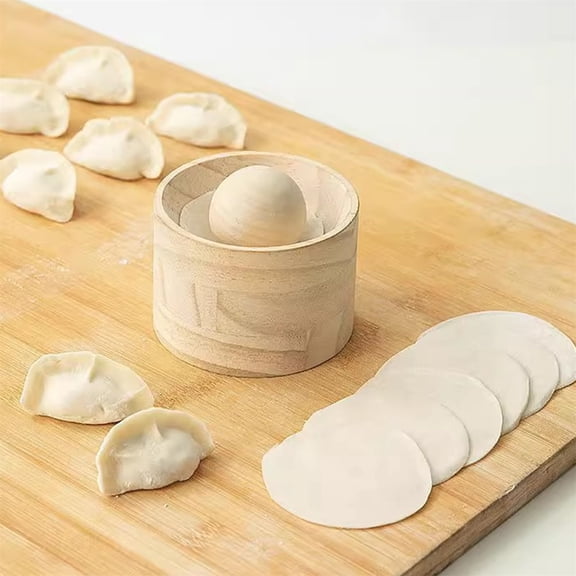 Wooden Dumpling Skin Maker, Manual Dough Press Mold with Rolling Ball, Traditional Kitchen Tool for Wonton & Ravioli Wrapper